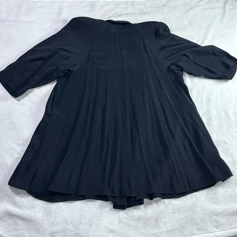 Sheena • Black Duster Blazer Gold Button Lightweight Topper Jacket EUC